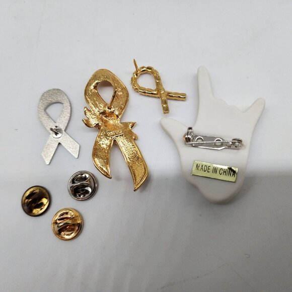 Set Of Awareness Ribbon Pins & Decorative Hand Pin With Floral Details Lot of 4 - Picture 6 of 8